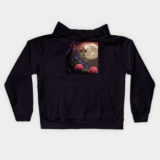 Cute little witch flying with a broom Kids Hoodie